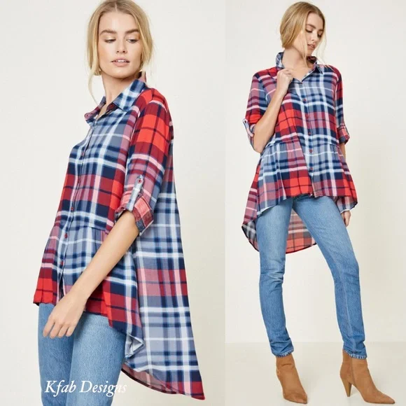 ❤️LAST! Comfy Plaid Hi Lo Button Down Top! - Picture 2 of 6